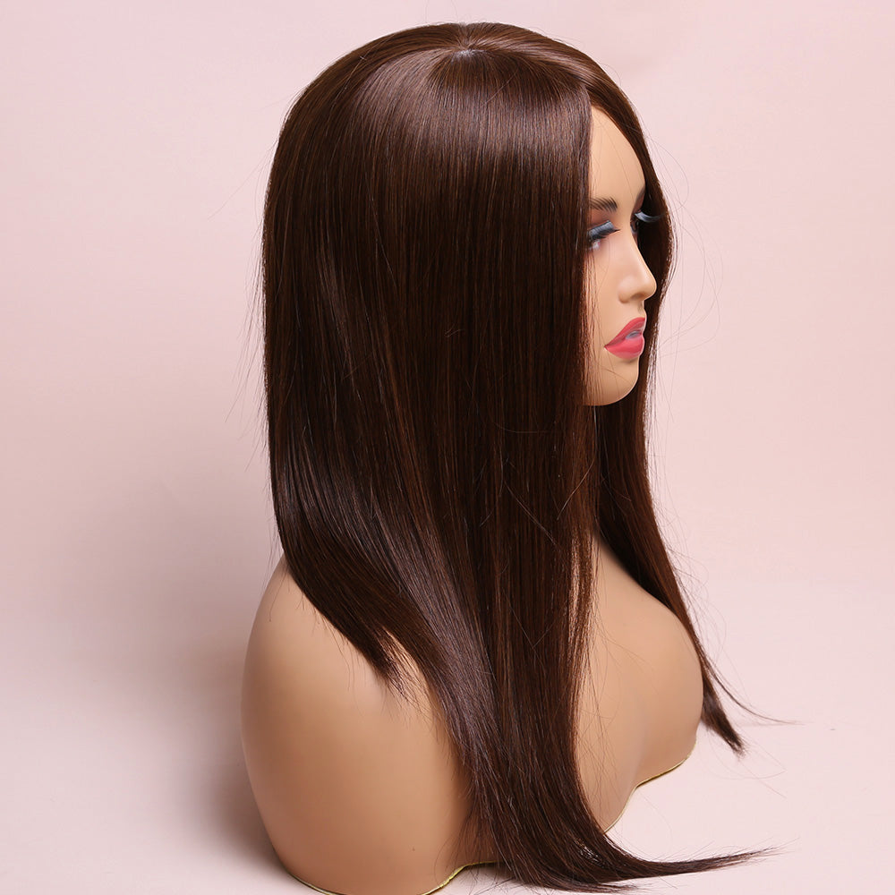 Silk Base Realistic Brown Topper Hair Human Hairpiece For Women Hair Loss