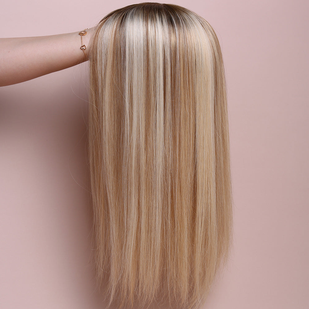 Silk Base Highlight Blonde Topper Hair Human Hairpiece For Women Hair Loss
