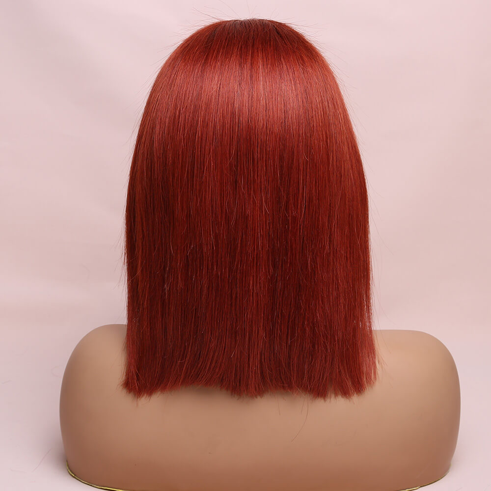 Human Hair Straight Lace Frontal Ginger Brown Bob Wig Short Wig