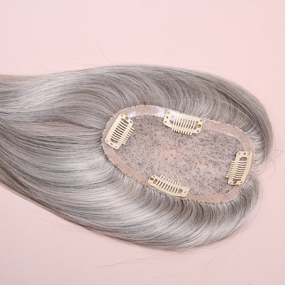 White Grey Topper Hair Human Hairpiece For Women Hair Loss