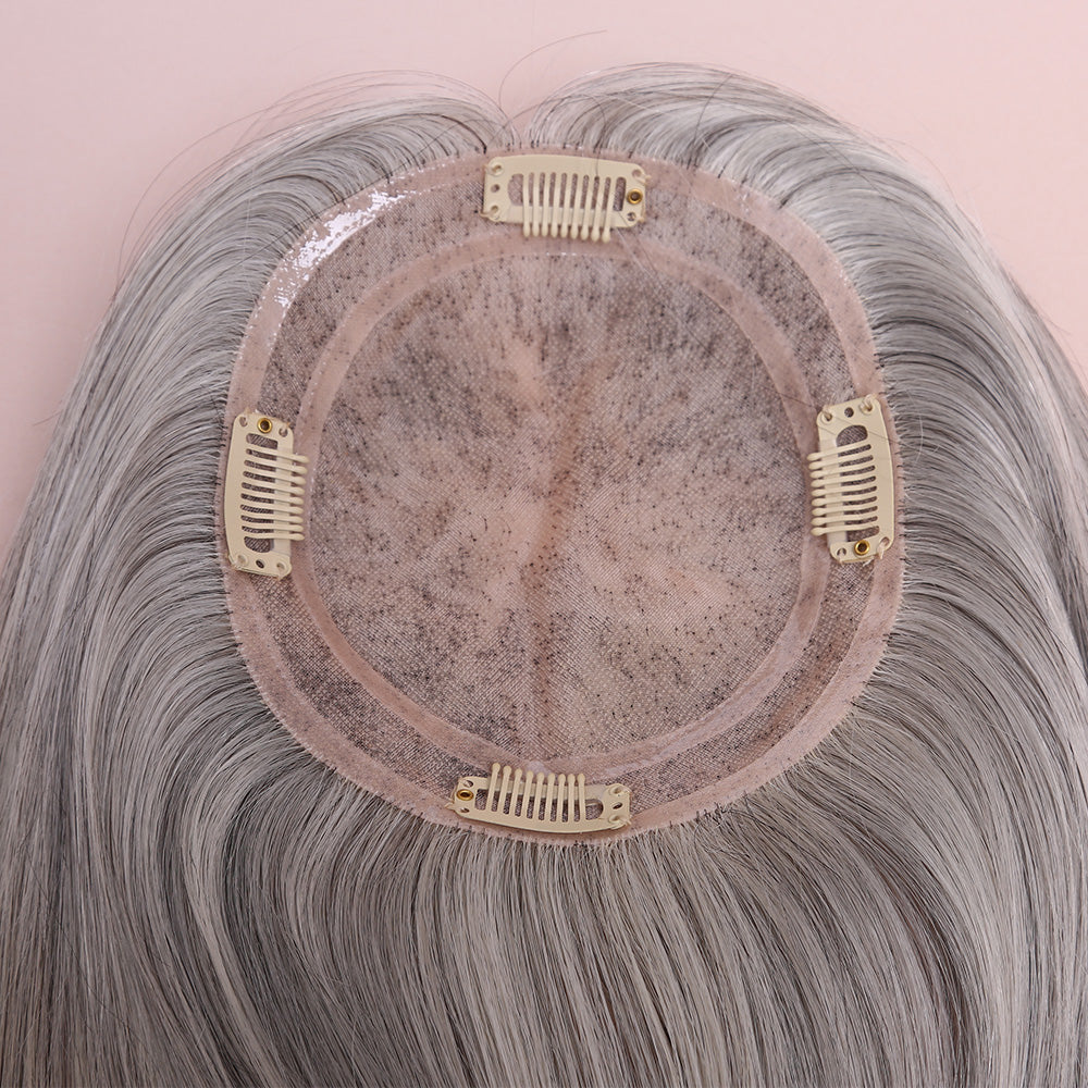 White Grey Topper Hair Human Hairpiece For Women Hair Loss
