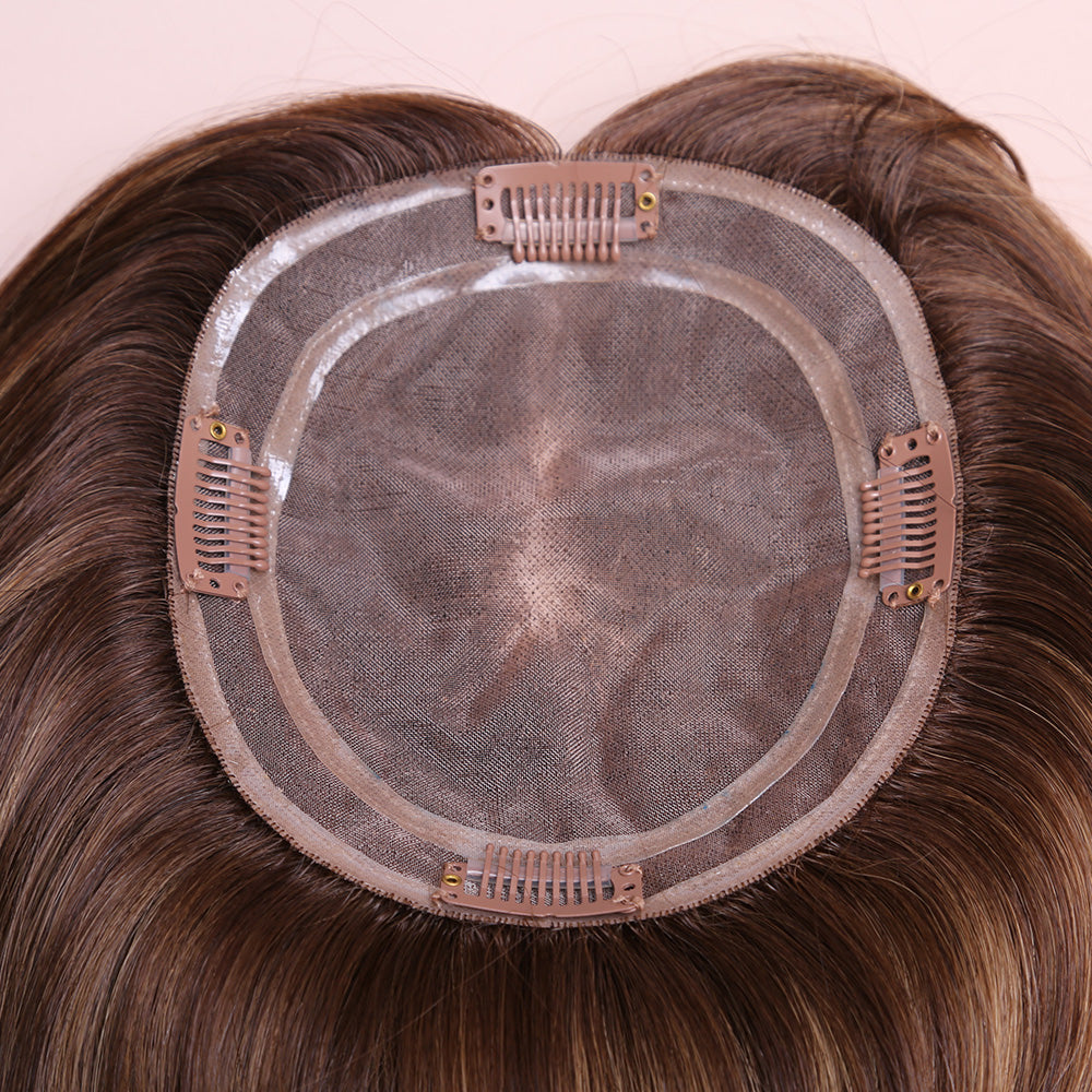 Realistic Highlight Brown Topper Hair Human Hairpiece For Women Hair Loss