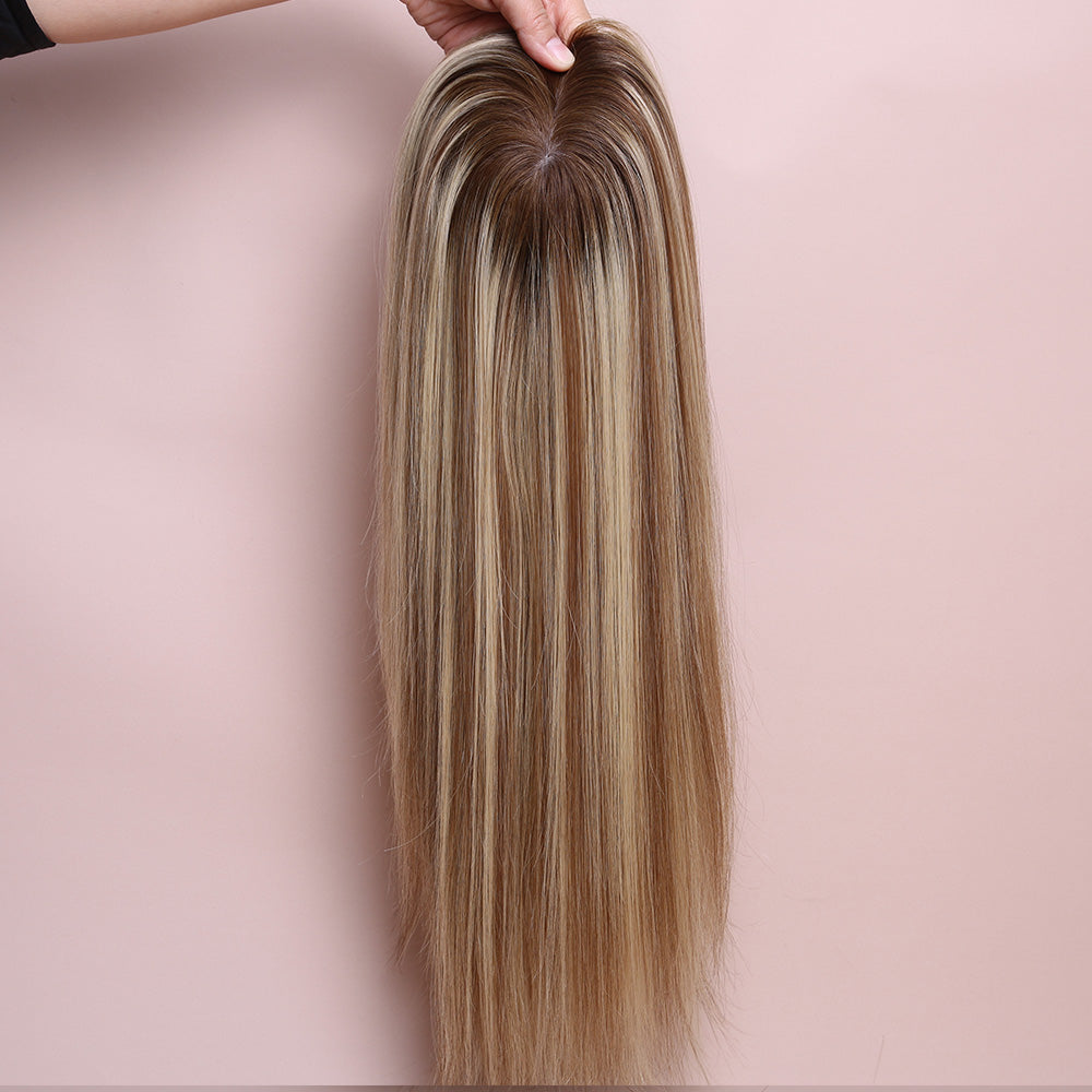 Silk Base Highlight Blonde Topper Hair Human Hairpiece For Women Hair Loss