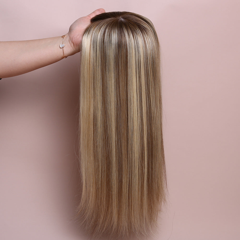 Silk Base Highlight Blonde Topper Hair Human Hairpiece For Women Hair Loss