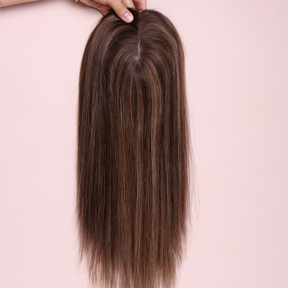 Realistic Highlight Brown Topper Hair Human Hairpiece For Women Hair Loss
