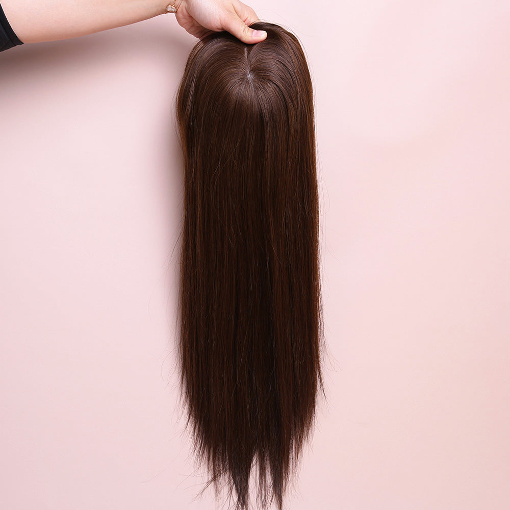 Silk Base Realistic Brown Topper Hair Human Hairpiece For Women Hair Loss