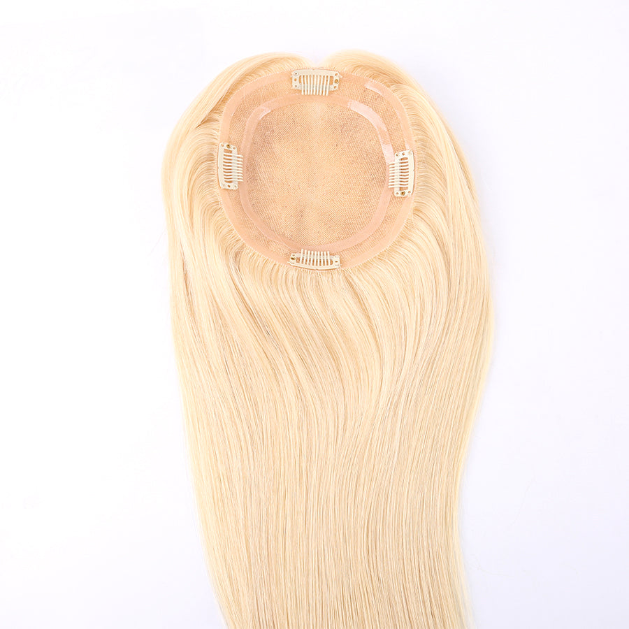 Hair Topper For Women Blonde Human Hair Pieces Mono Base With Pu Around