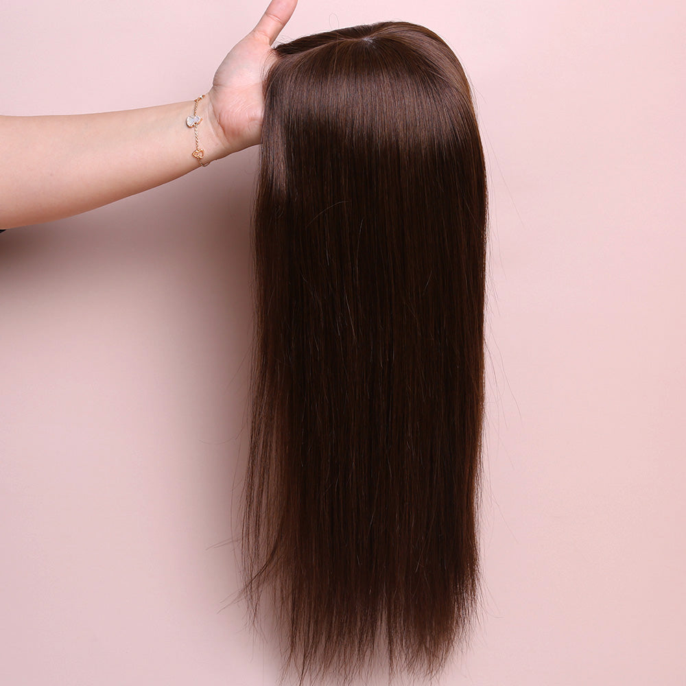 Silk Base Realistic Brown Topper Hair Human Hairpiece For Women Hair Loss