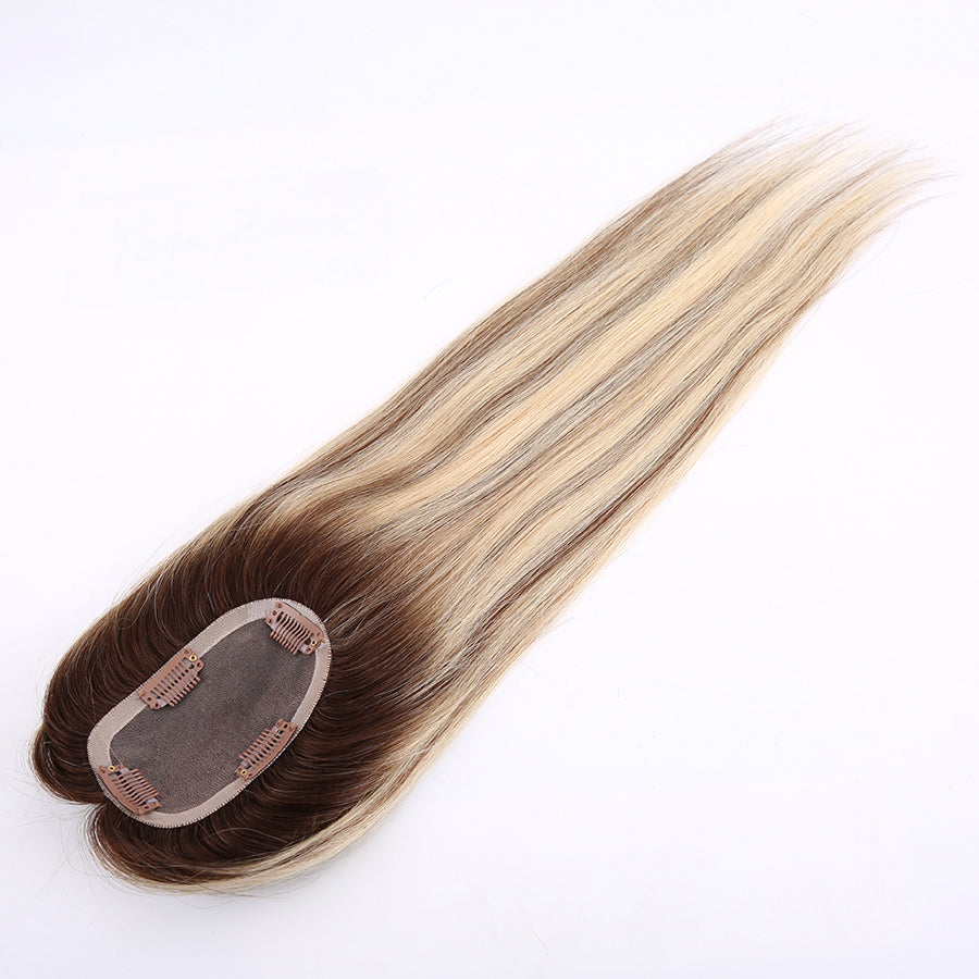 Human Hair Topper Highlight Mono Base With Pu Around For Women Hair Loss