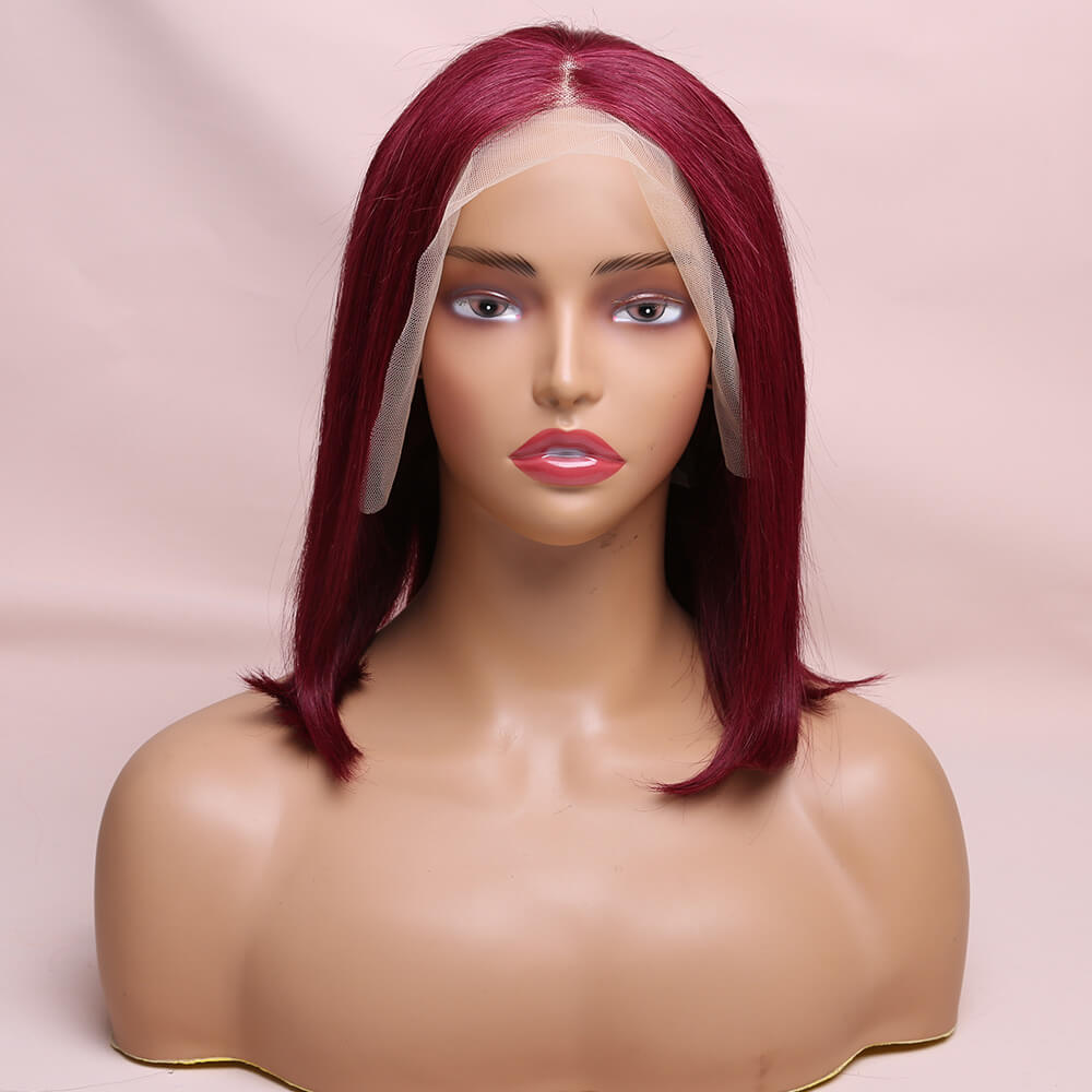 Human Hair Burgundy Straight Lace Frontal Bob Wig Short Wig