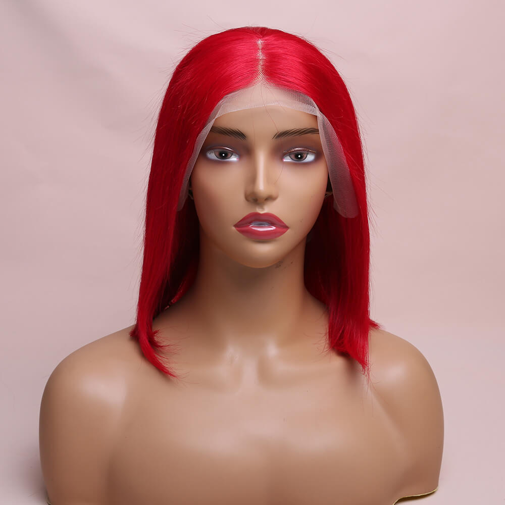 Human Hair Red Straight Lace Frontal Bob Wig Short Wig