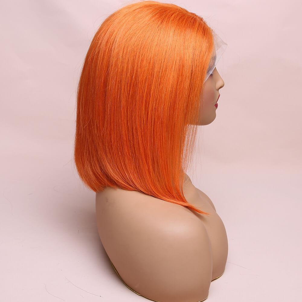 Human Hair Orange Straight Lace Frontal Bob Wig Short Wig