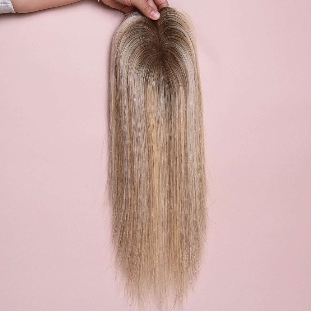 Highlight Blonde Topper Hair Human Hairpiece For Women Hair Loss