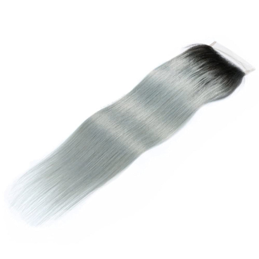 #1B Grey 4x4 Ombre Human Hair Top Lace Closure