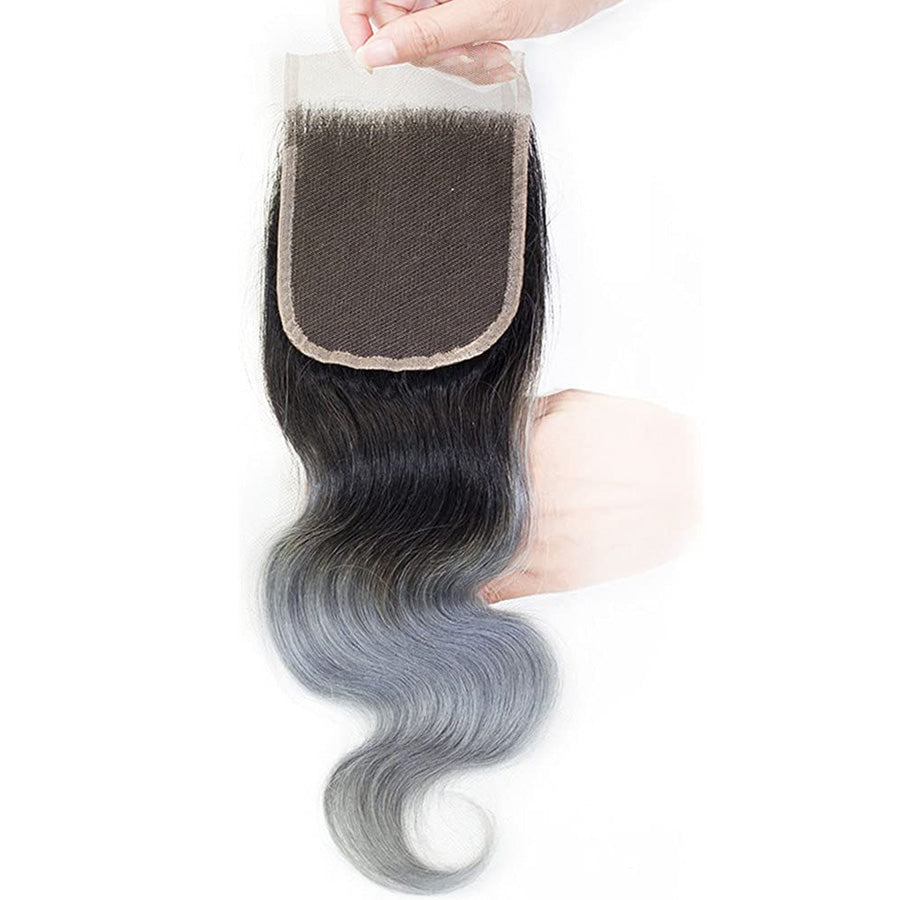 #1B Grey 4x4 Ombre Human Hair Top Lace Closure