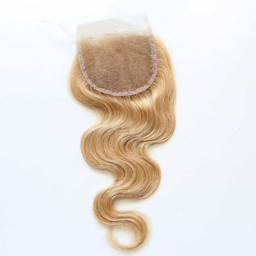 Brazilian Human Hair 3 Bundles Body Wave Hair with Lace Top Closure 4x4 Honey Blonde
