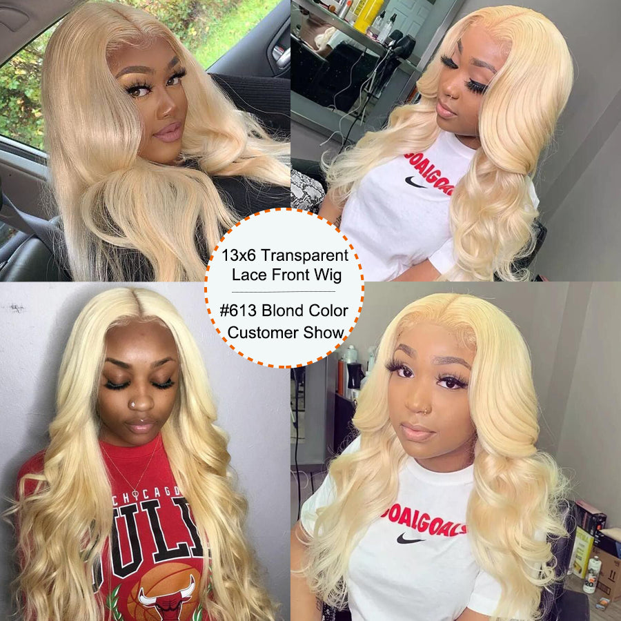 #613 blonde body wave wig customer show