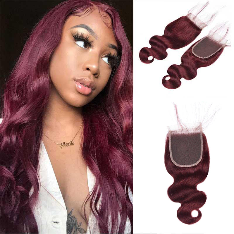 99J burgundy human hair lace closure