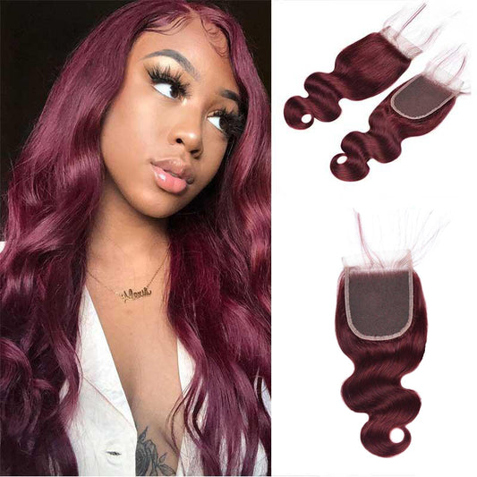 99J burgundy human hair lace closure