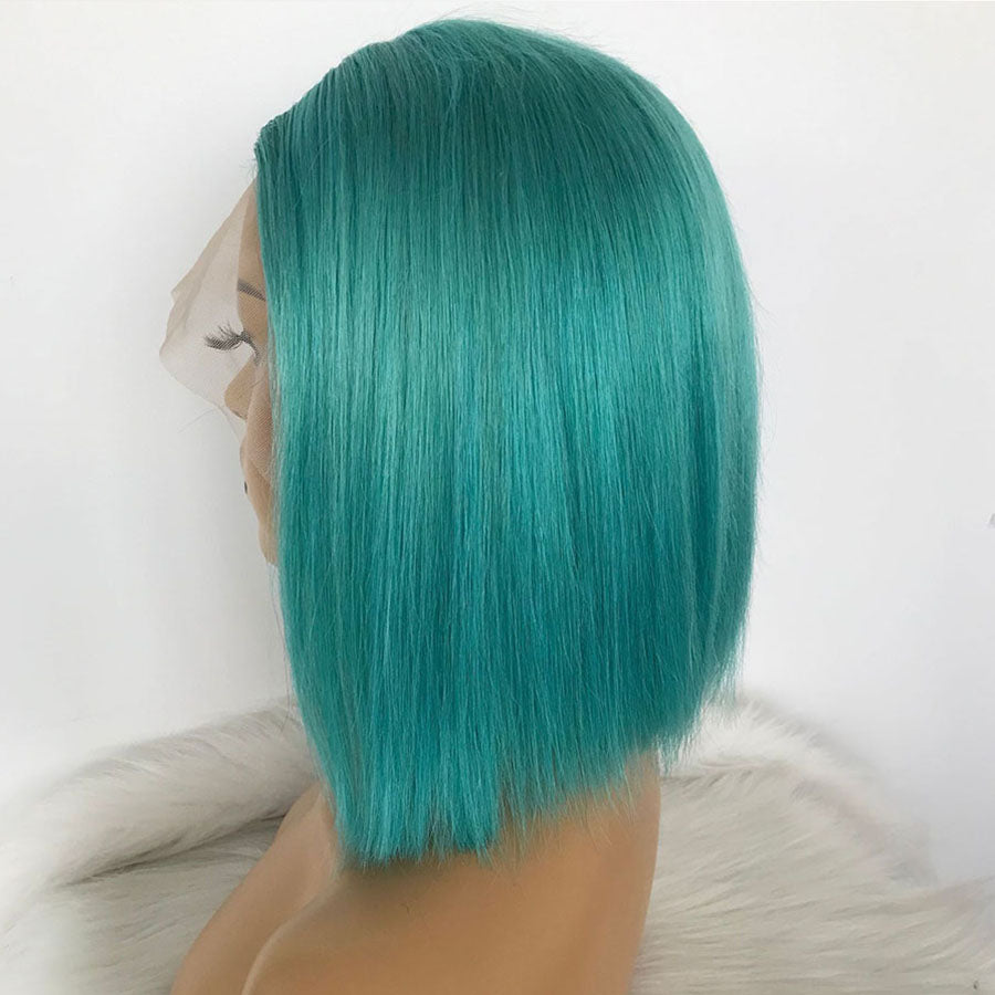 blue lace front wig on mannequin