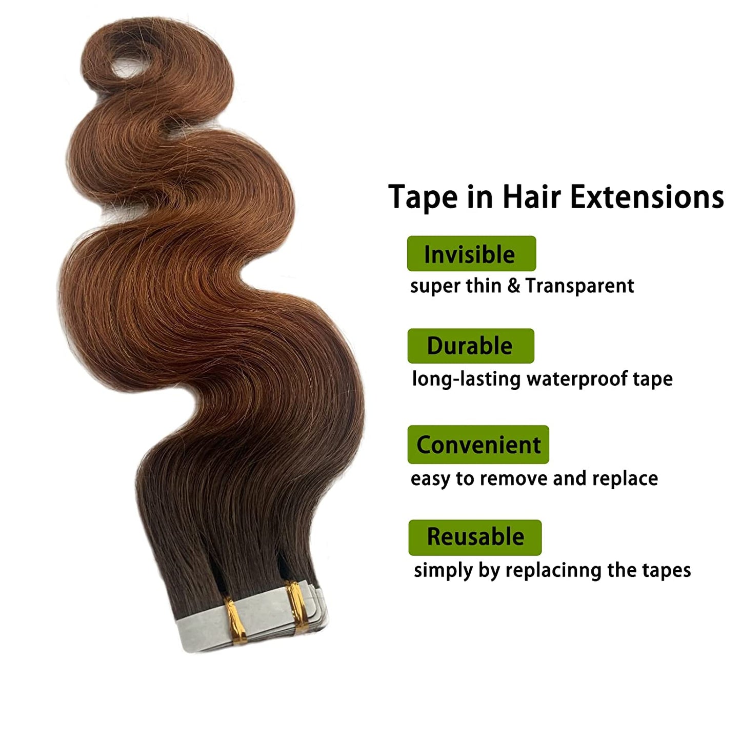 body wave two tone brown tape in hair