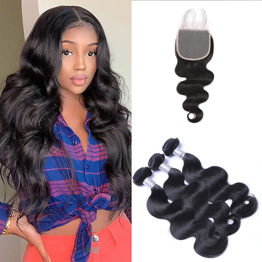 Body wave lace closure and human hair bundles