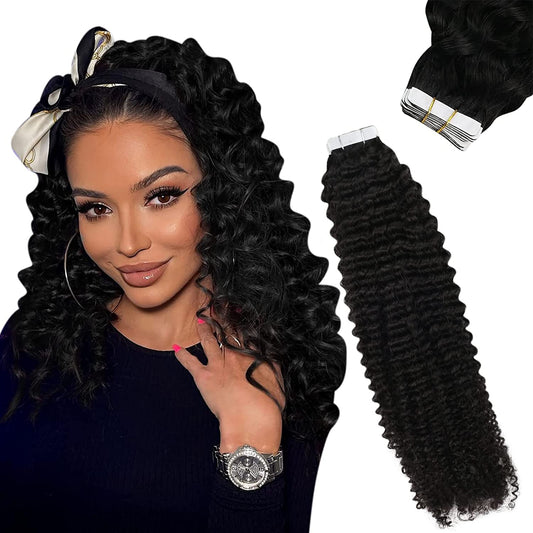 Kinky Curly Tape in Hair Extension 12-30inch Human Hair Pu Weft