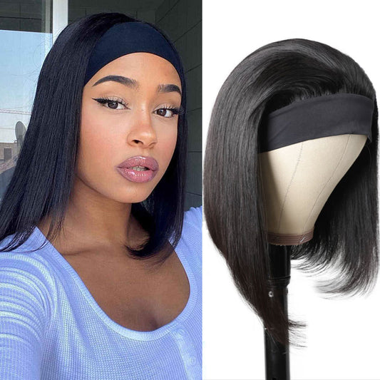 black human hair bob headband wig