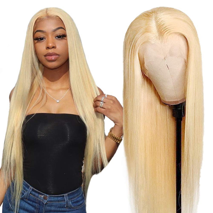 women with blonde full lace wig and a full lace wig on mannequin