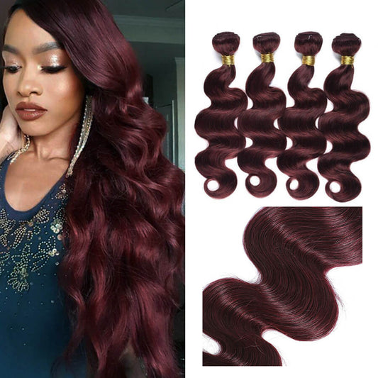 Body Wave 99J Burgundy Human Hair Weaves 4 Bundles