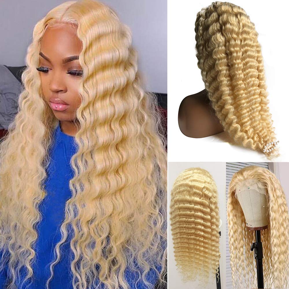 Blonde deep wave human hair wig