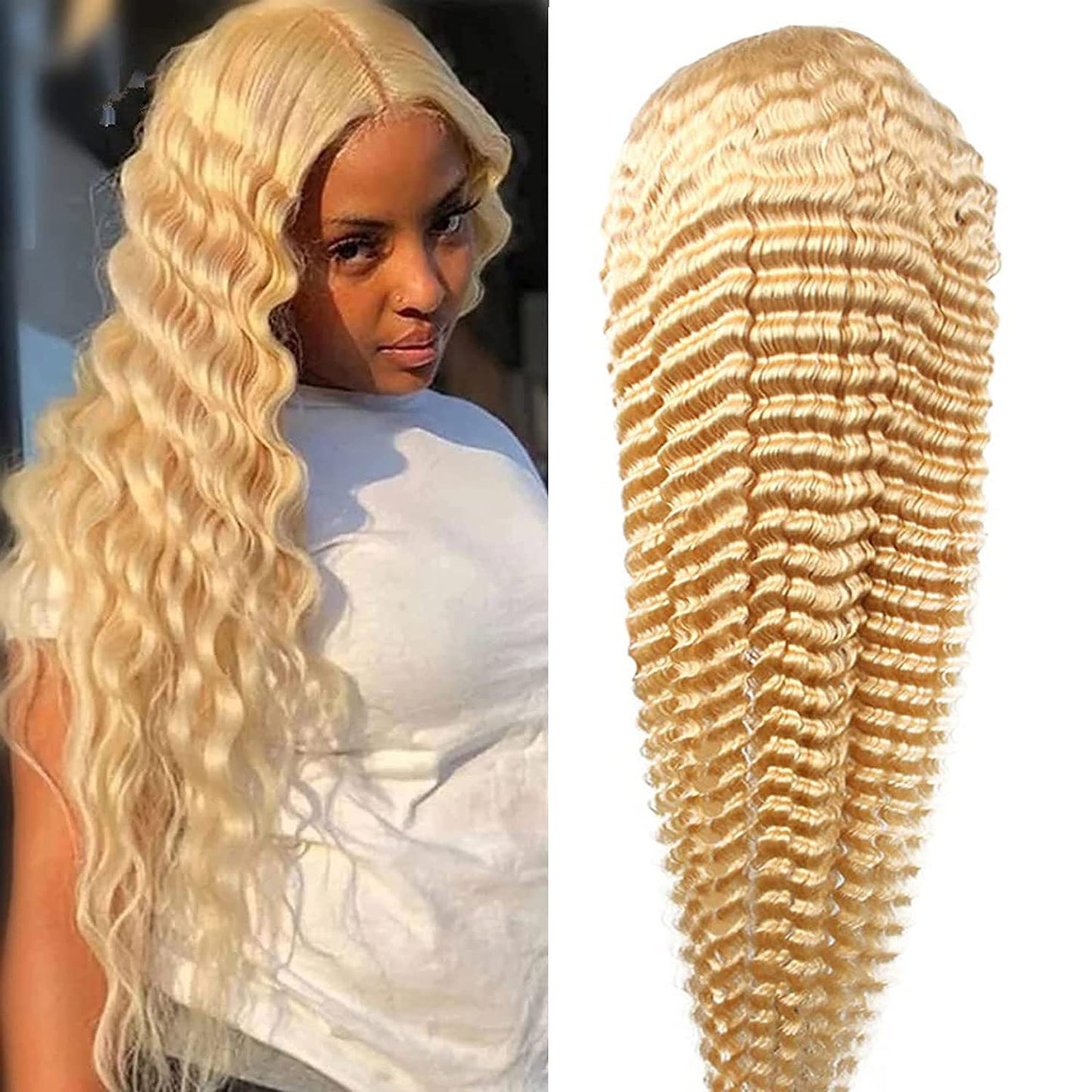deep wave blonde human hair wig