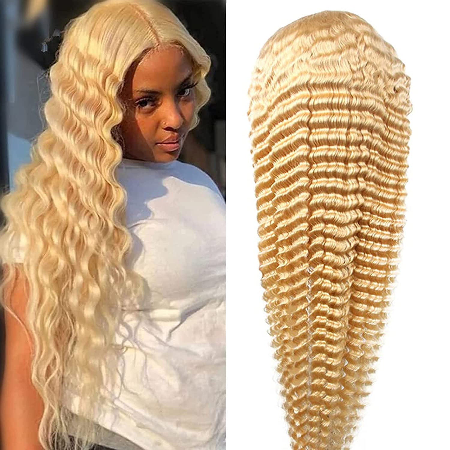 deep wave blonde human hair wig