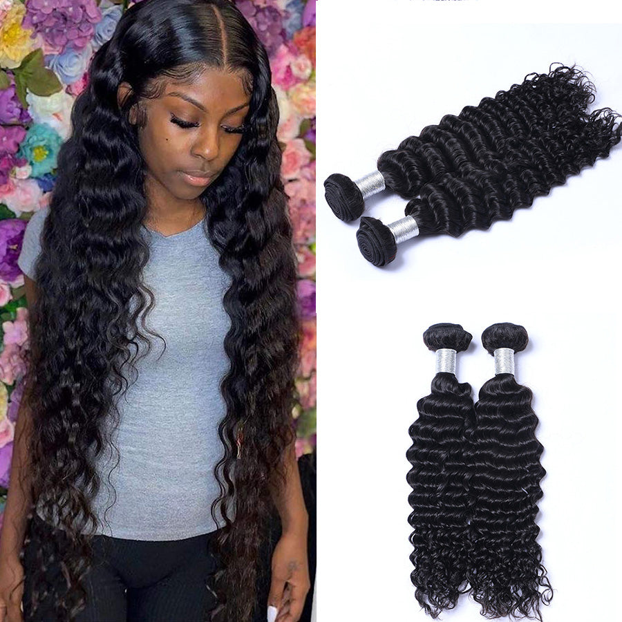 Deep wave human hair bundles