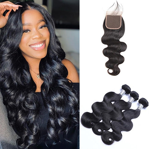 Body wave human hair bundles and closure