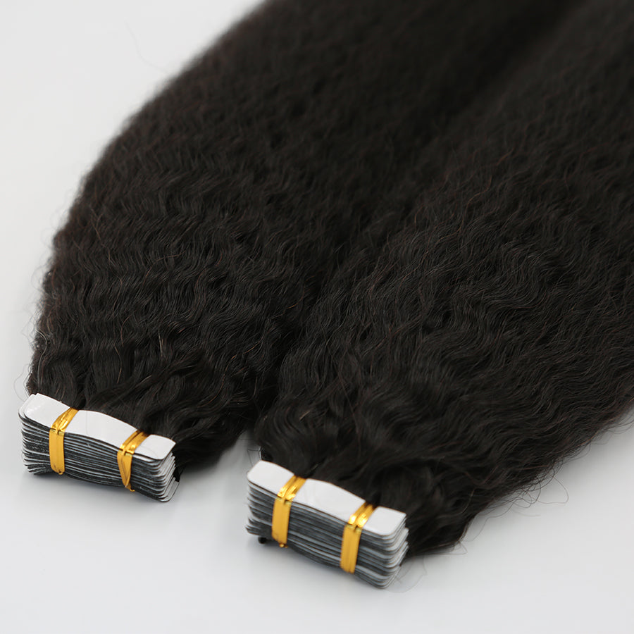 Kinky Straight Tape in Hair Extension 12-30inch Human Hair Pu Weft