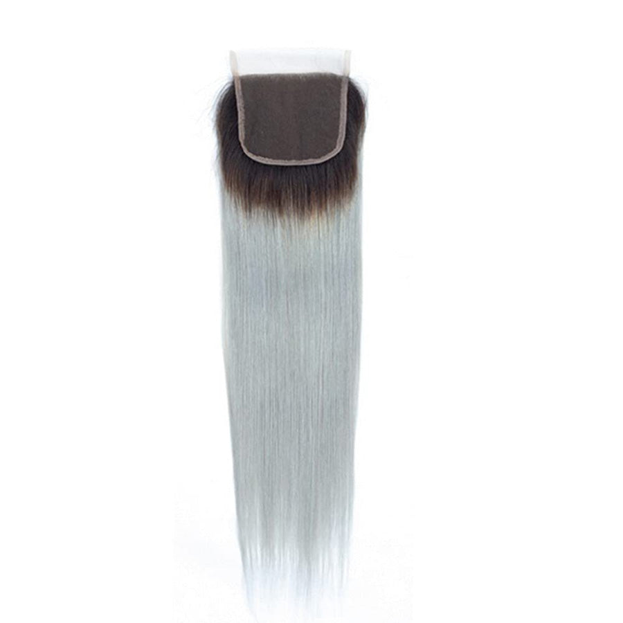 #1B Grey 4x4 Ombre Human Hair Top Lace Closure
