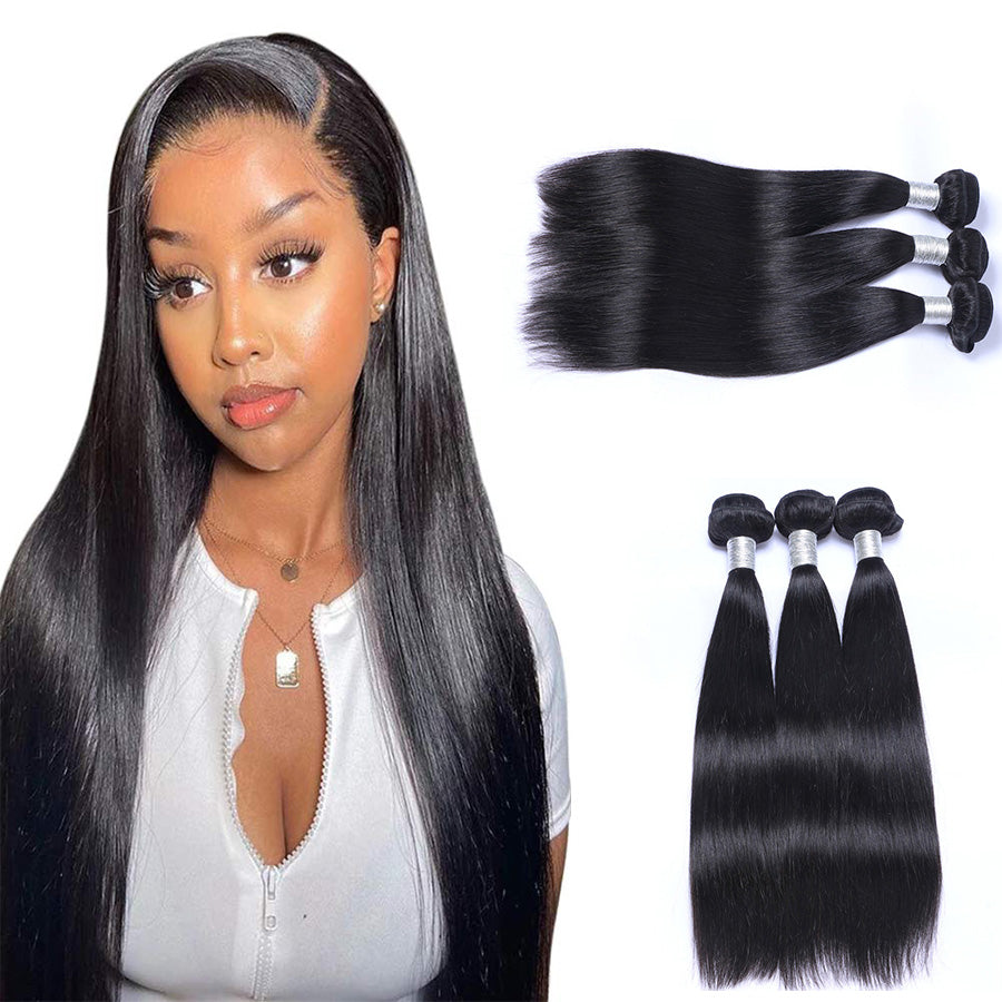 Straight black human hair bundles