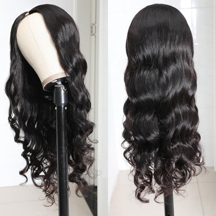 u part wigs human hair black wavy body wave