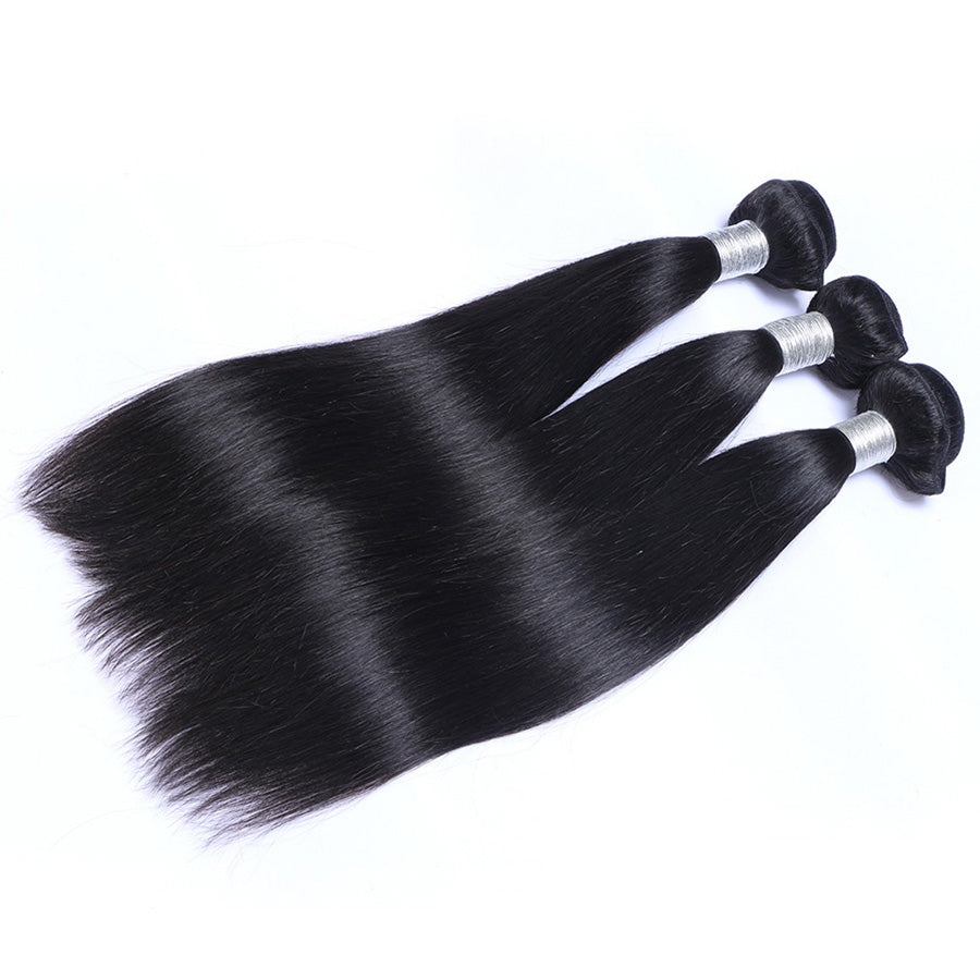 Straight black human hair weaves