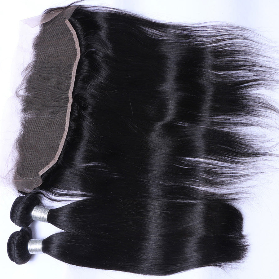 13x4 lace frontal with straight human hair bundles