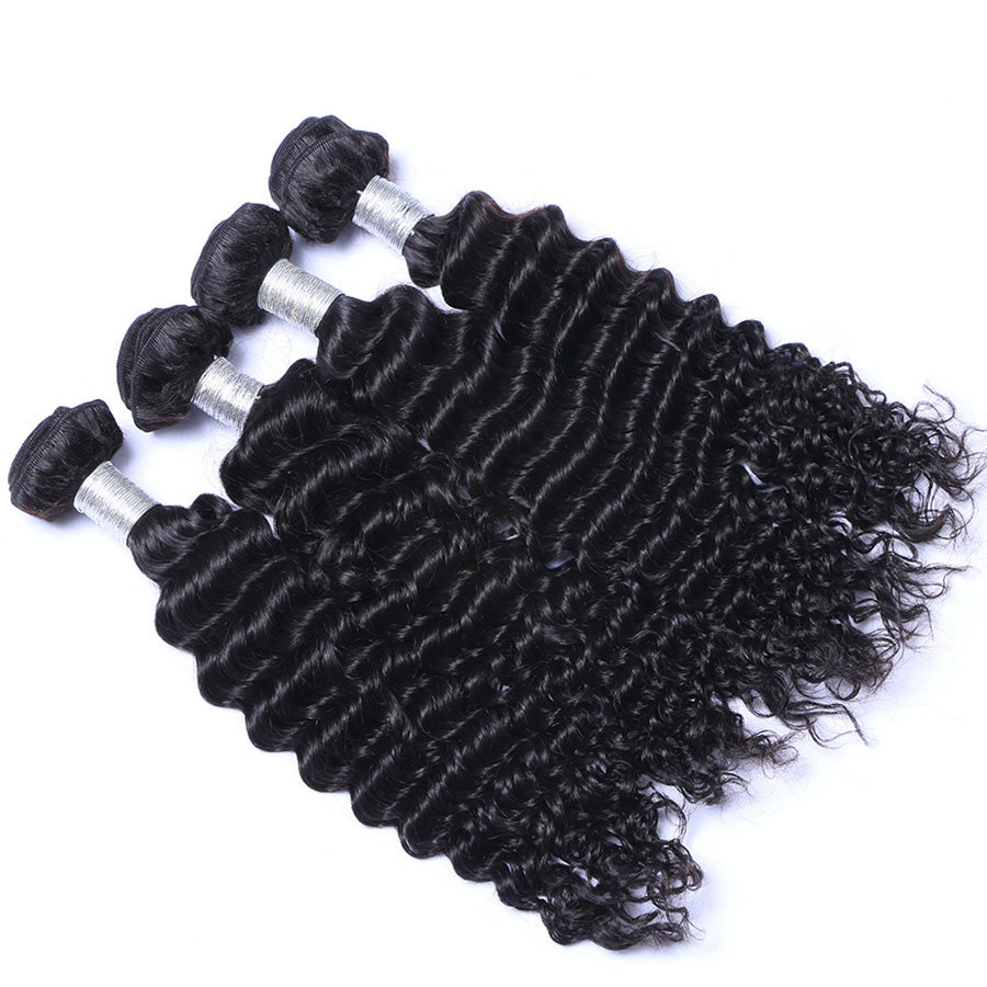 Natural human hair deep wave weaves