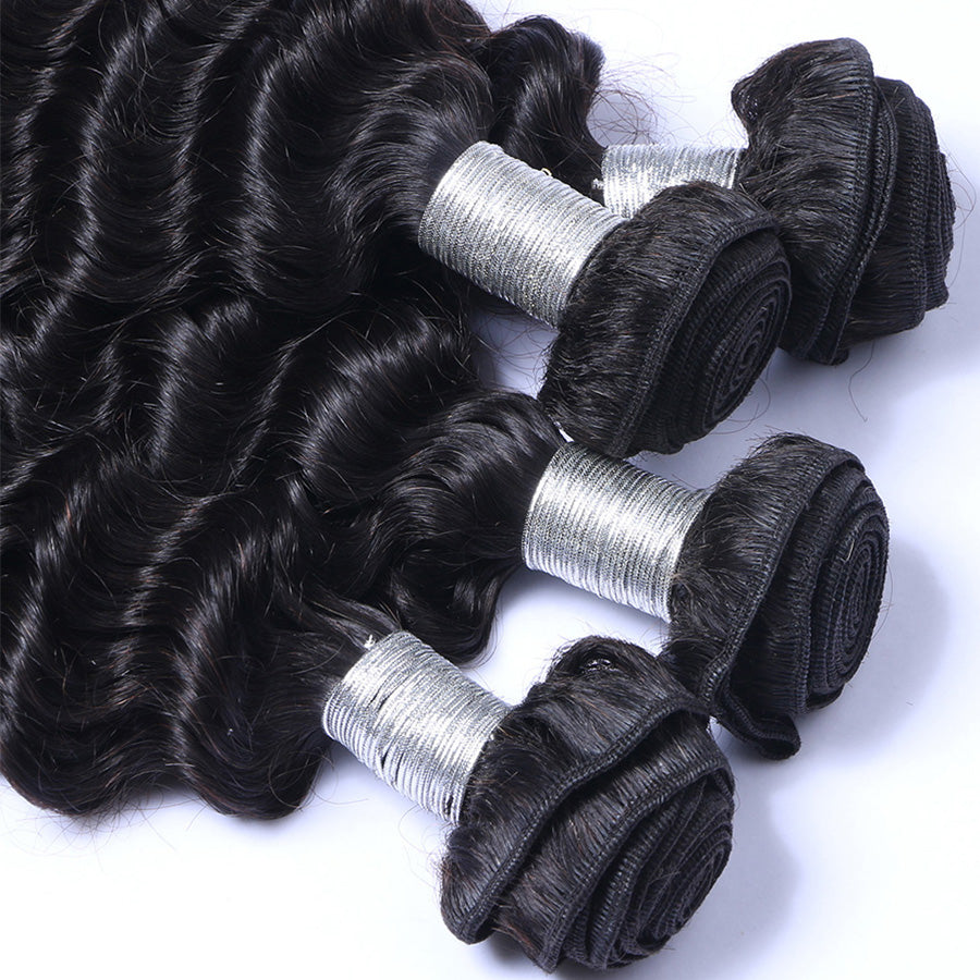 Deep wave black natural hair bundles