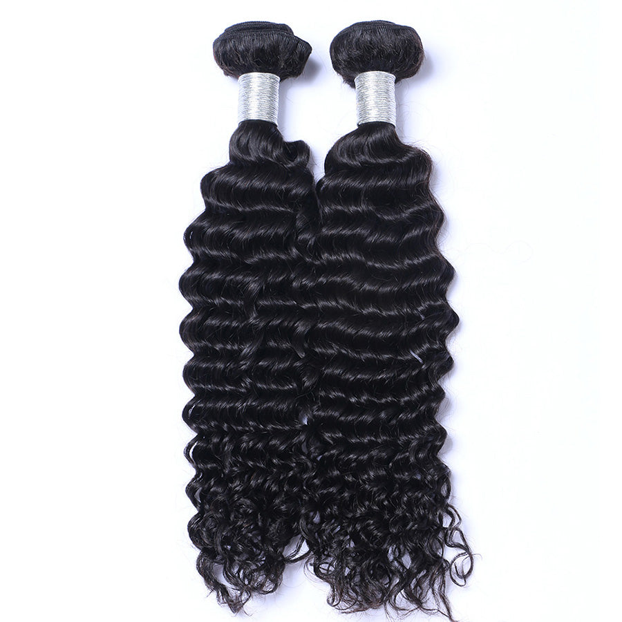 Deep wave human hair bundles