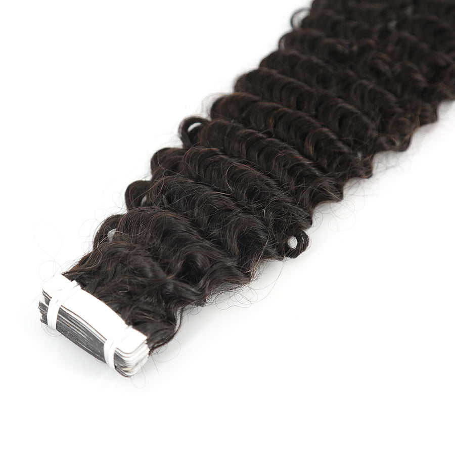 Kinky Curly Tape in Hair Extension 12-30inch Human Hair Pu Weft