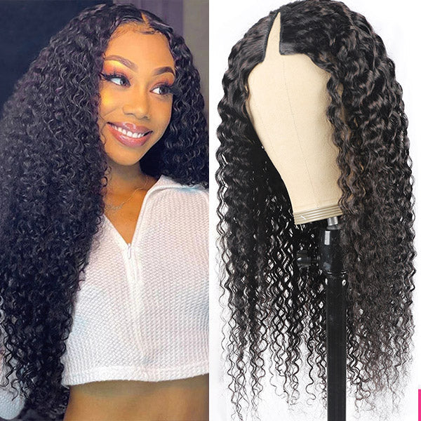 V part curly wig human hair