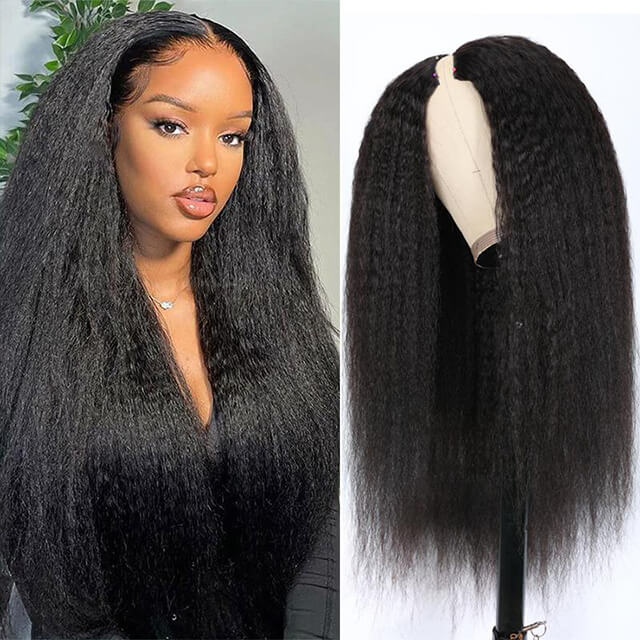 glueless v part wig kinky straight human hair