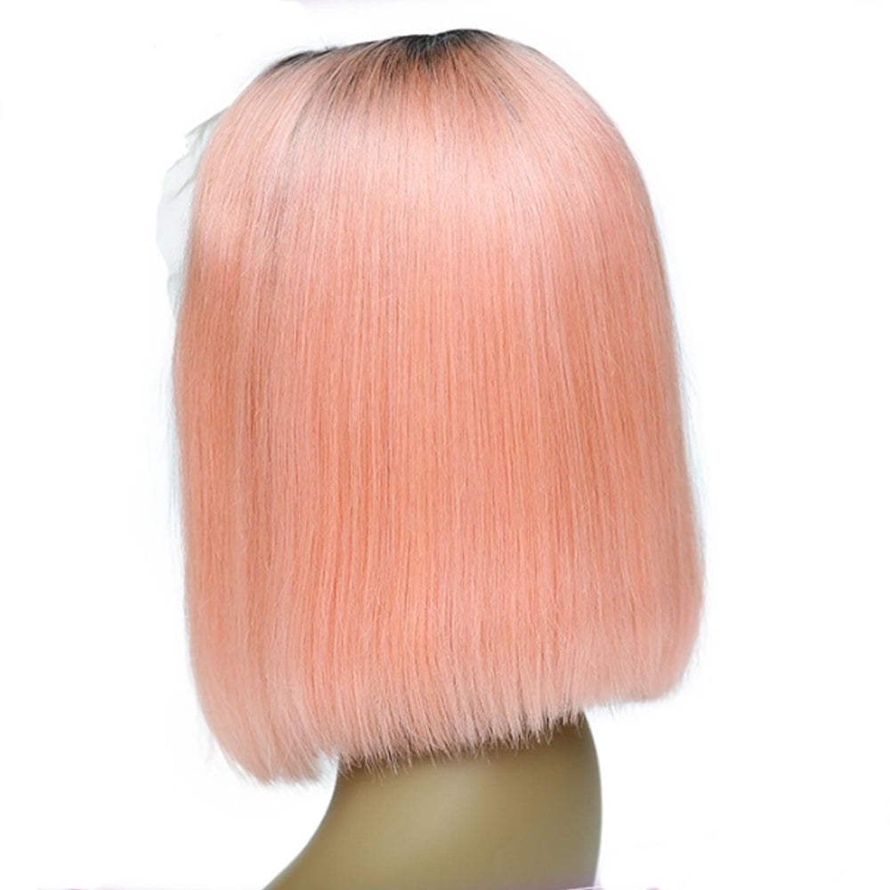 Human Virgin Hair Straight Short Bob Wig Ombre #1B/Pink Human Hair Wigs