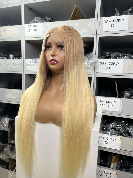 Lace Front Wig Ombre Blonde Straight Human Hair Wigs