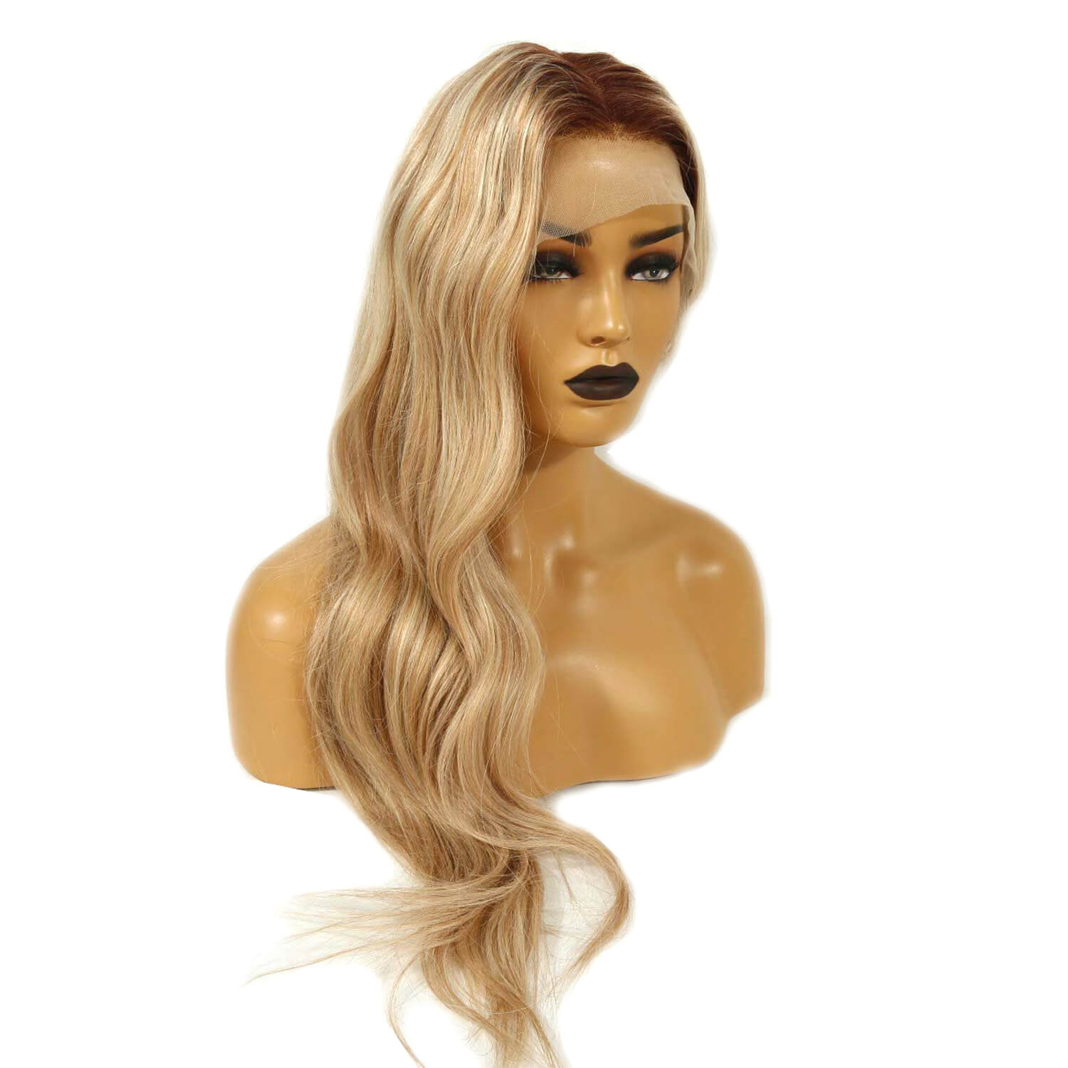 dark root blonde highlight hair lace front wig